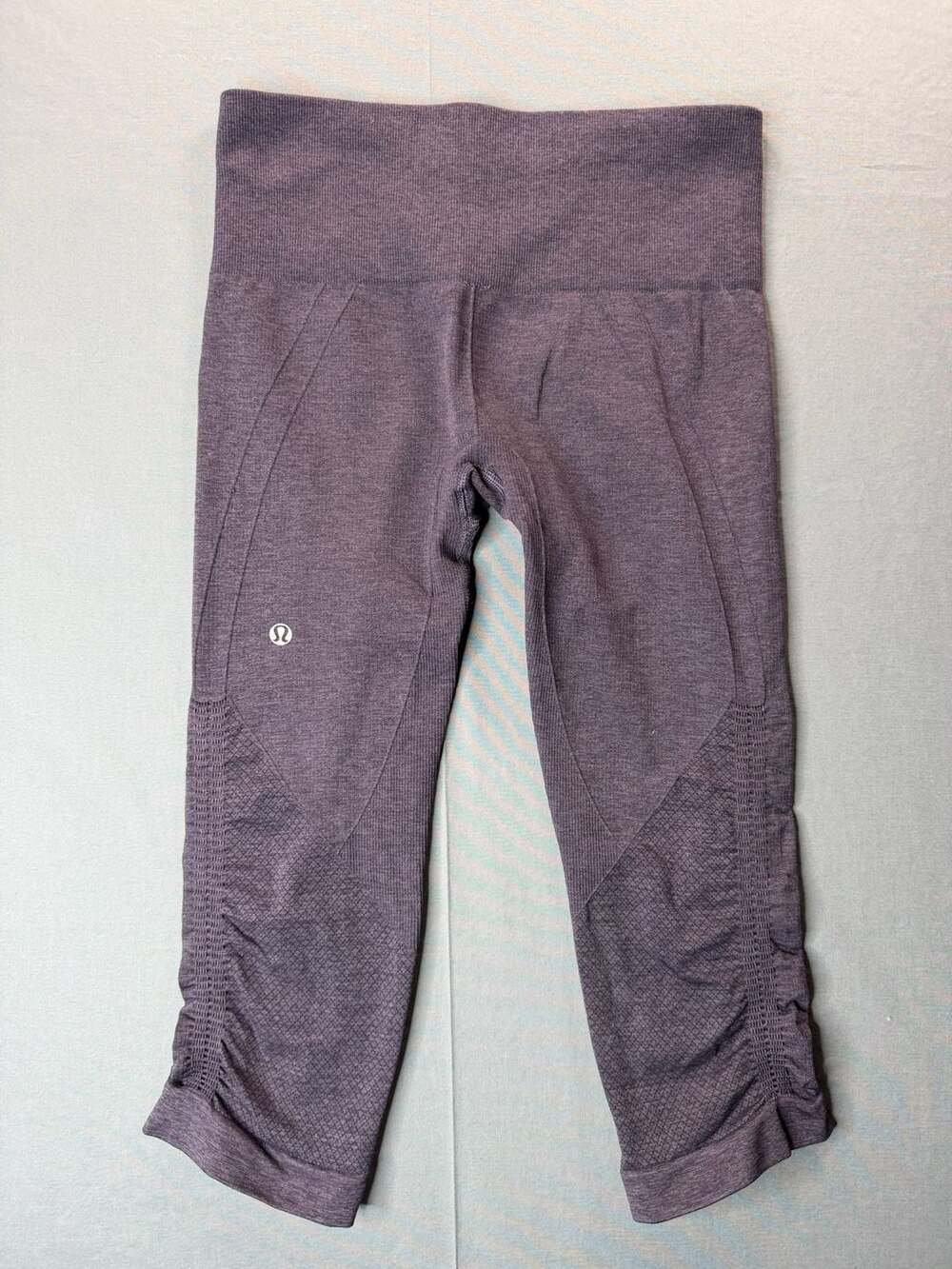 Lululemon In The Flow Crop Ruched Ribbed Seamless Leggings Purple Size 4